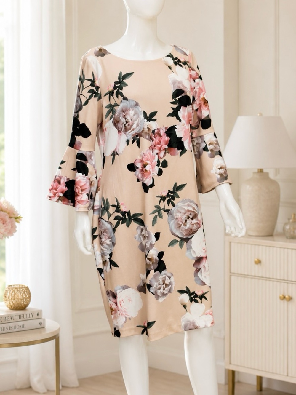 Calvin Klein Floral Blush-Tone Sheath Dress Size 14